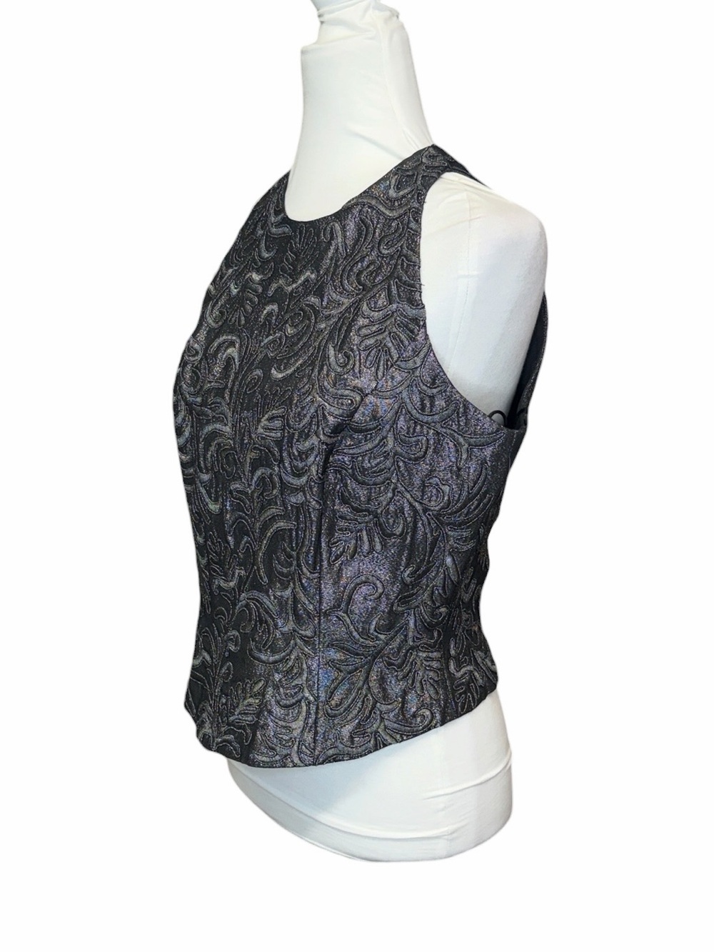 Carmen Marc Volvo Metallic Silver & Gray Embroidered A-Line Blouse - Picture 2 of 6